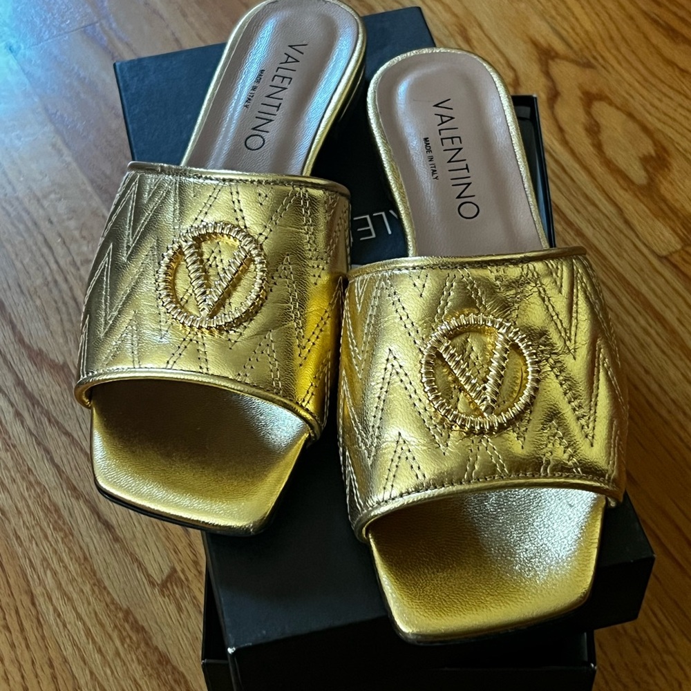 Valentino Gold Mules with Metallic Finish